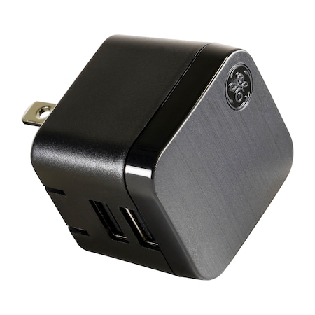 Ge GE AC USB Adapter, 2 Ports, 2.4A, Folding Prongs, Inspiration Line, Brushed Black 35783